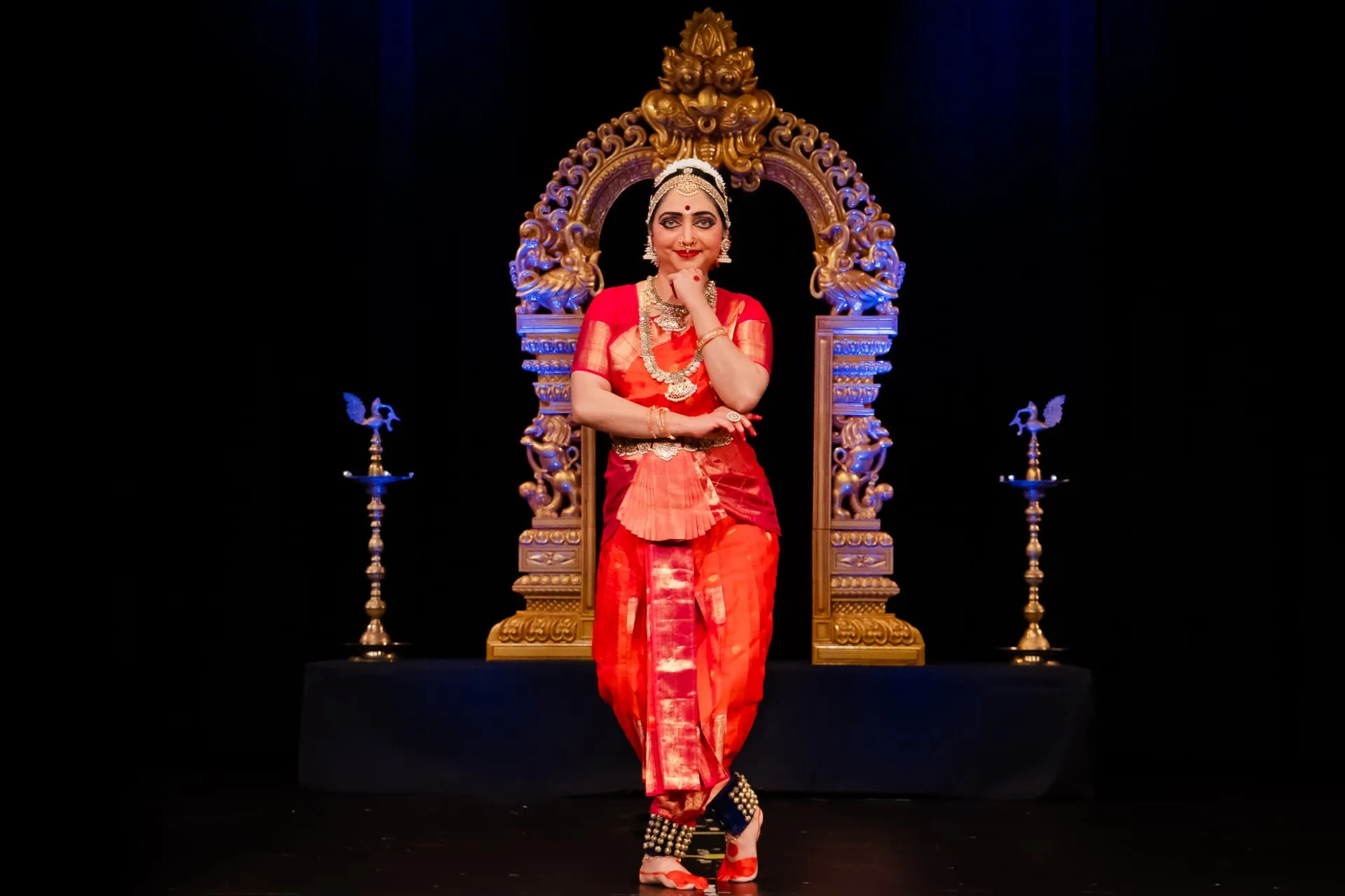 Arangetram performance under a golden arch